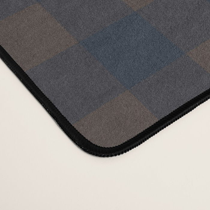 Gingham Check Dark Plaid Pattern in Navy Blue and Brown Desk Mat Gallery Image 4