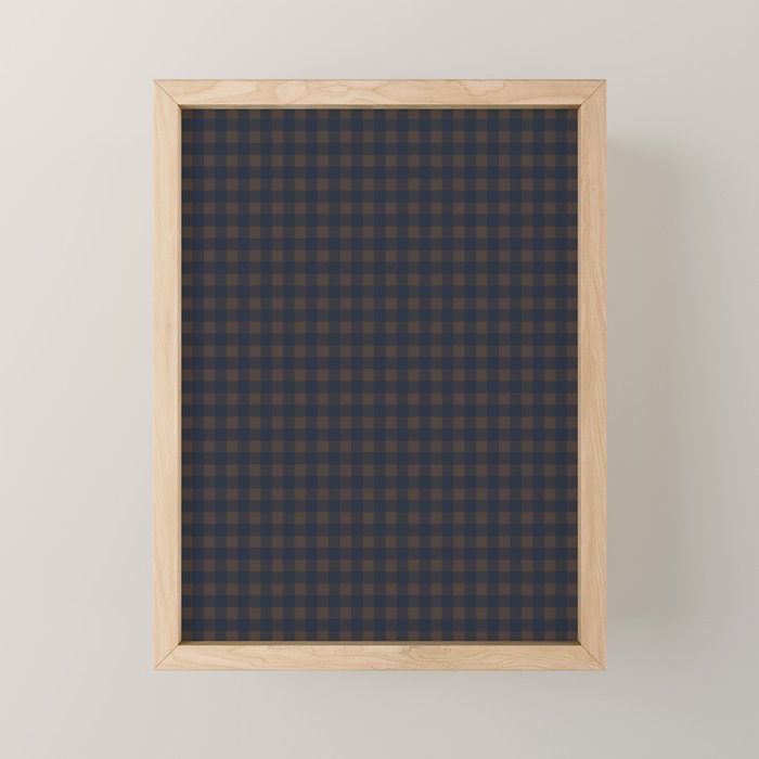 Gingham Check Dark Plaid Pattern in Navy Blue and Brown Mini Art Print Gallery Image 1
