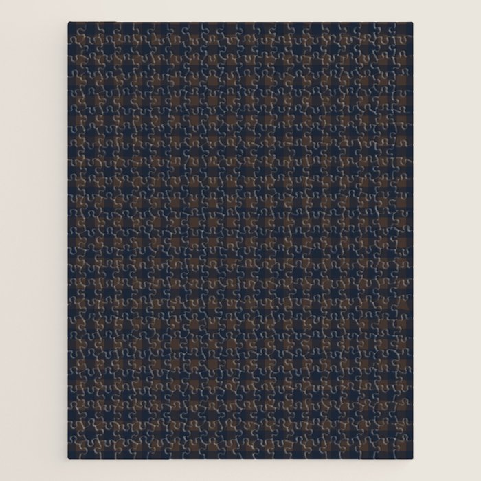 Gingham Check Dark Plaid Pattern in Navy Blue and Brown Jigsaw Puzzle Gallery Image 1