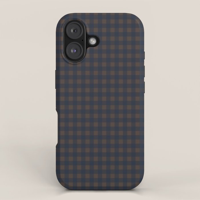 Gingham Check Dark Plaid Pattern in Navy Blue and Brown iPhone Case Gallery Image 1