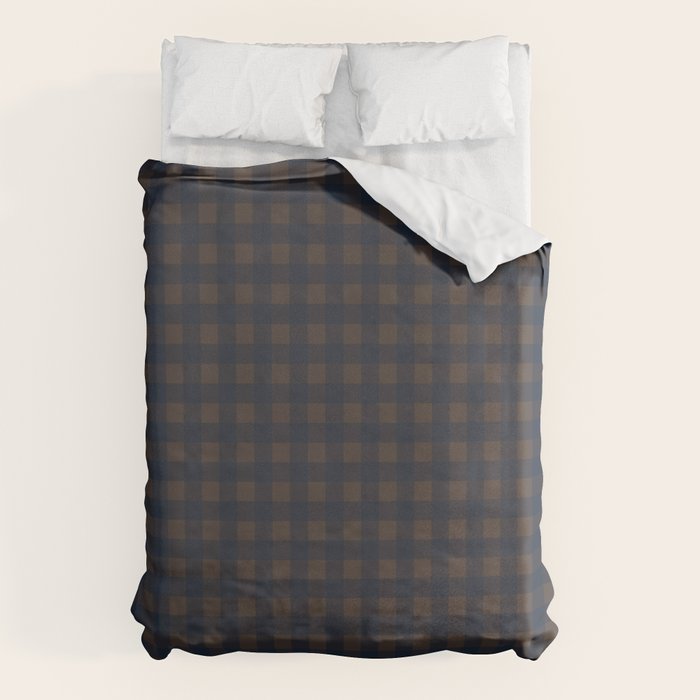 Gingham Check Dark Plaid Pattern in Navy Blue and Brown Duvet Cover Gallery Image 6