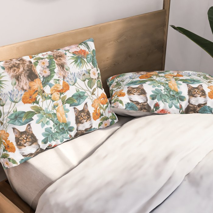 Cat and Floral Pattern III Pillow Sham Gallery Image 2