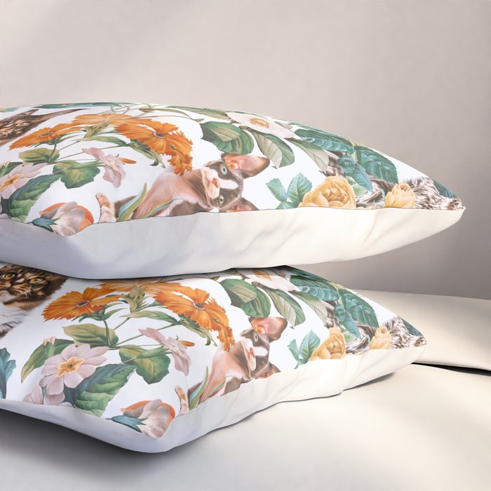 Cat and Floral Pattern III Pillow Sham Gallery Image 3