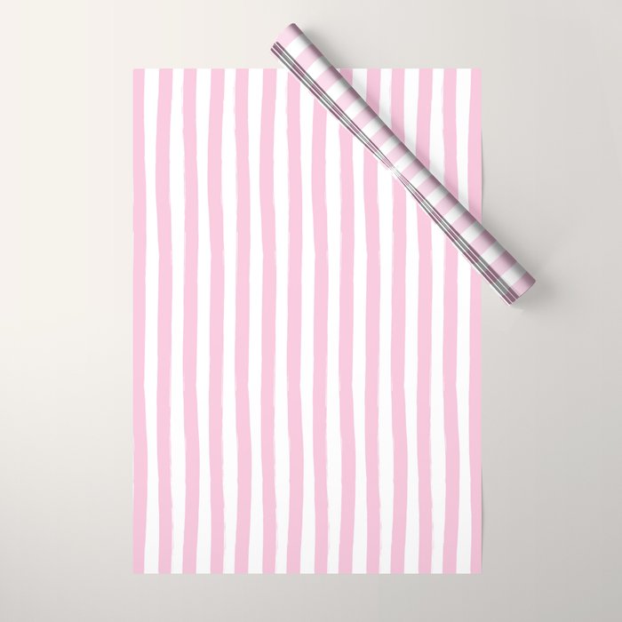 Pink and White Cabana Stripes Palm Beach Preppy Wrapping Paper Gallery Image 1