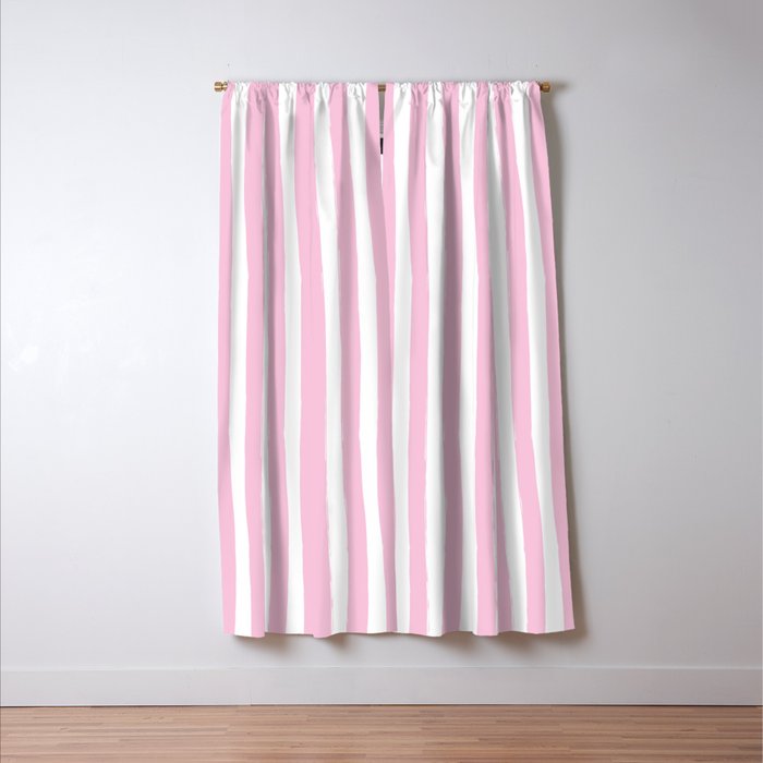 Pink and White Cabana Stripes Palm Beach Preppy Window Curtain Gallery Image 3