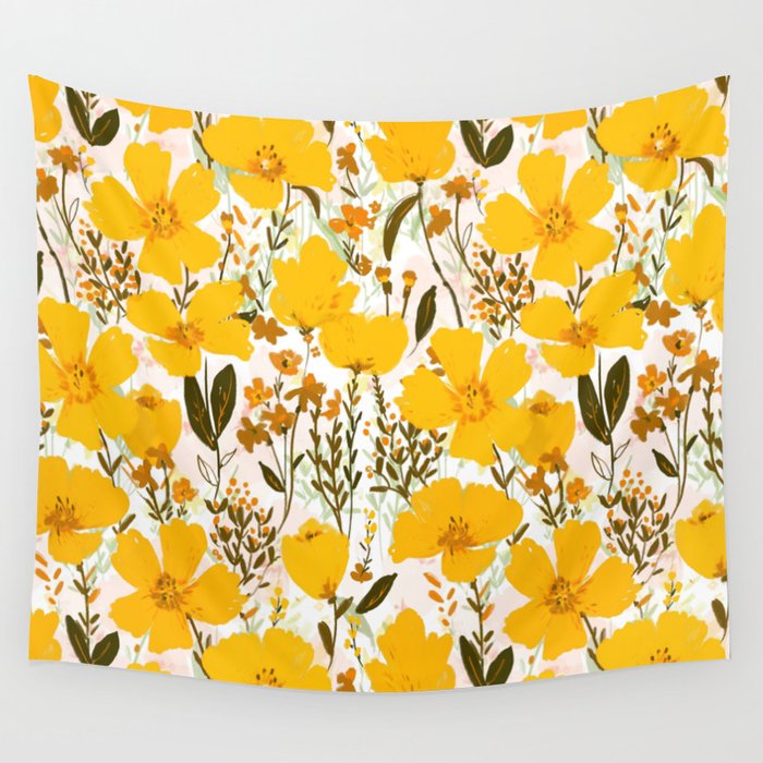 Yellow roaming wildflowers Wall Tapestry Gallery Image 4