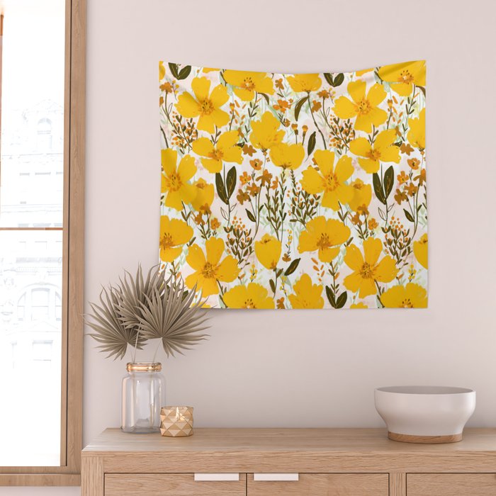 Yellow roaming wildflowers Wall Tapestry Gallery Image 2