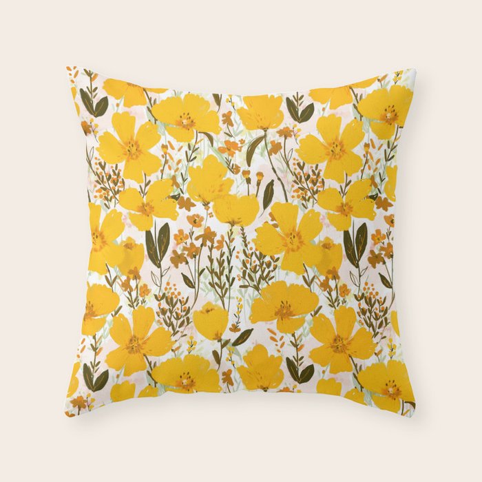 Yellow roaming wildflowers Throw Pillow Gallery Image 6