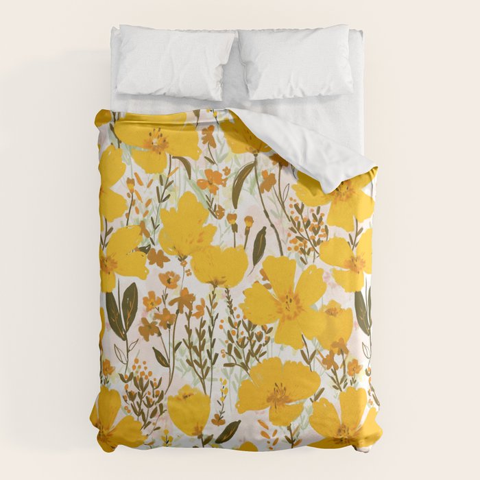 Yellow roaming wildflowers Duvet Cover