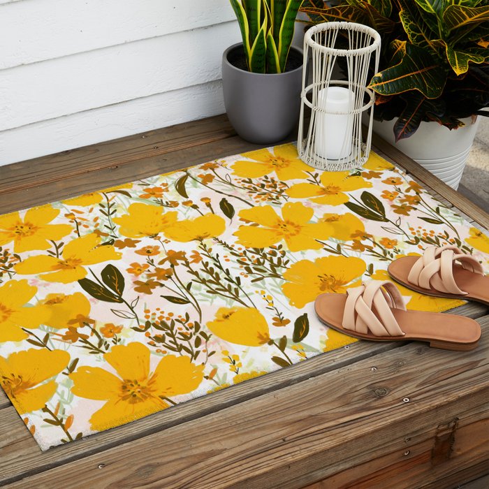 Yellow roaming wildflowers Outdoor Rug Gallery Image 2
