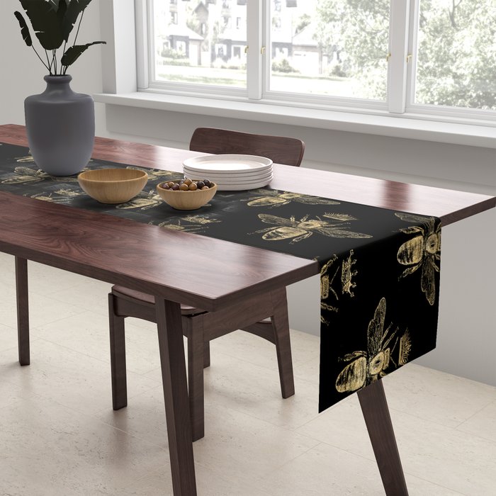 Black & Gold Queen Bee Pattern Table Runner Gallery Image 2