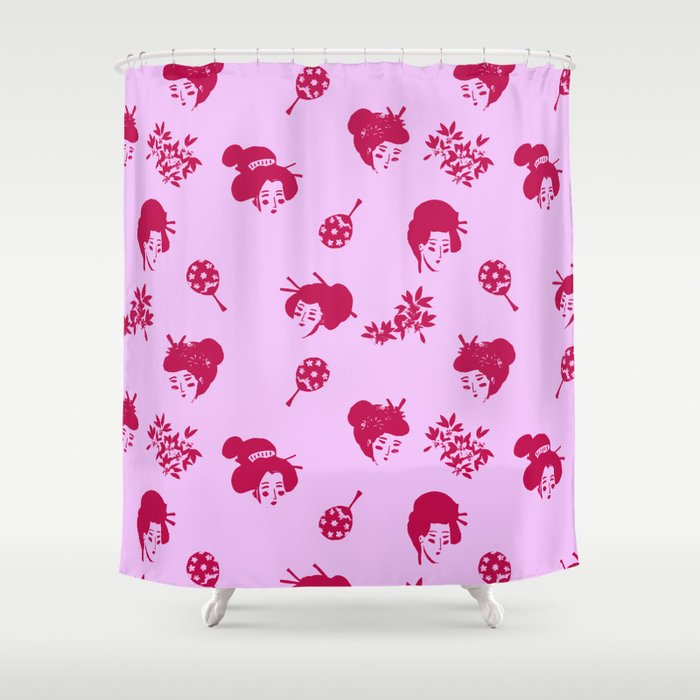 Red and pink Japanese pattern Shower Curtain Gallery Image 1