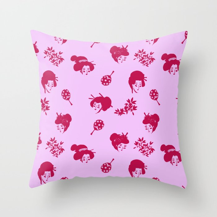 Red and pink Japanese pattern Throw Pillow Gallery Image 1
