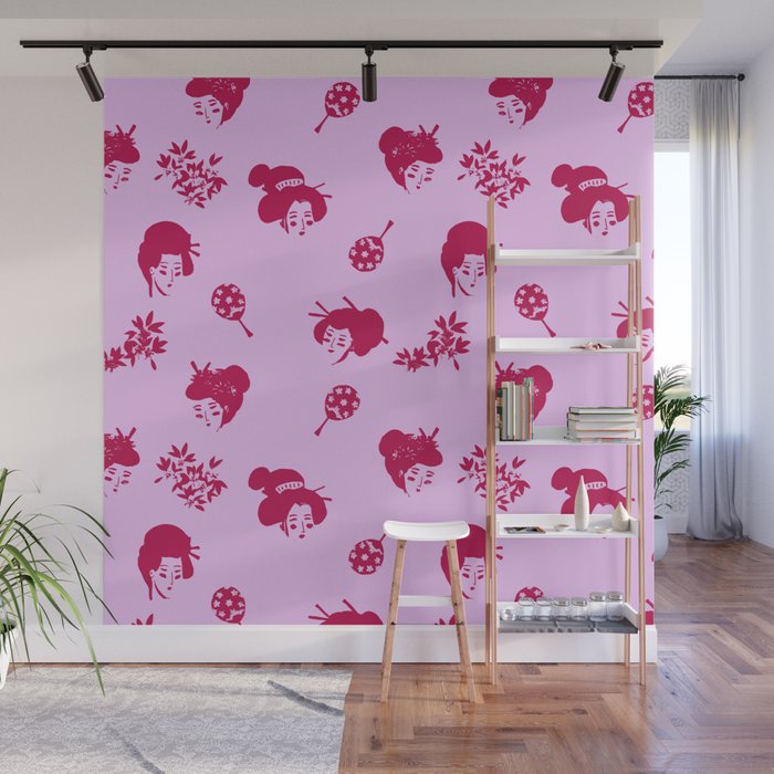 Red and pink Japanese pattern Wall Mural Gallery Image 1