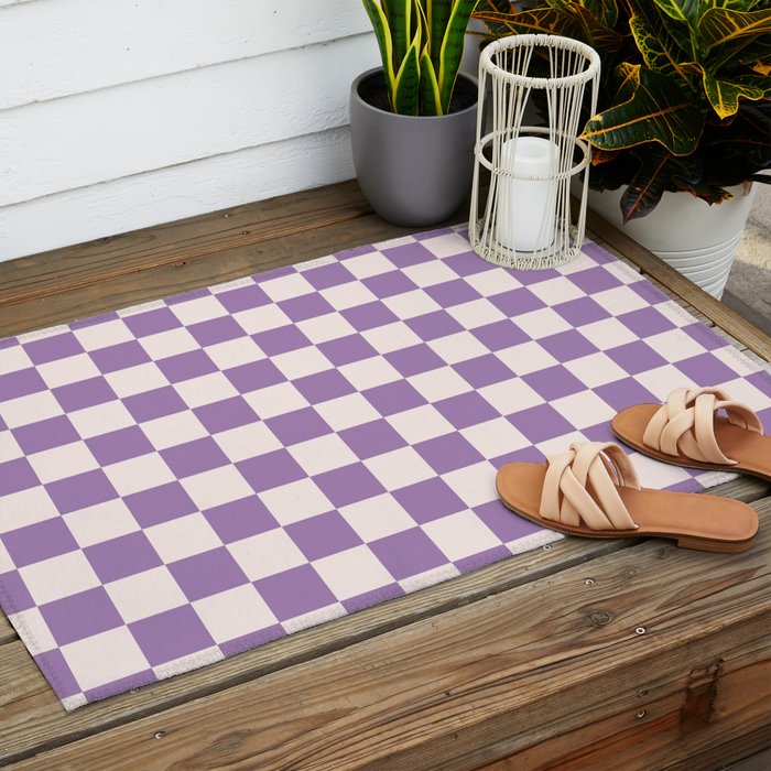 Checkerboard Mini Check Pattern in Light Purple  Outdoor Rug Gallery Image 2