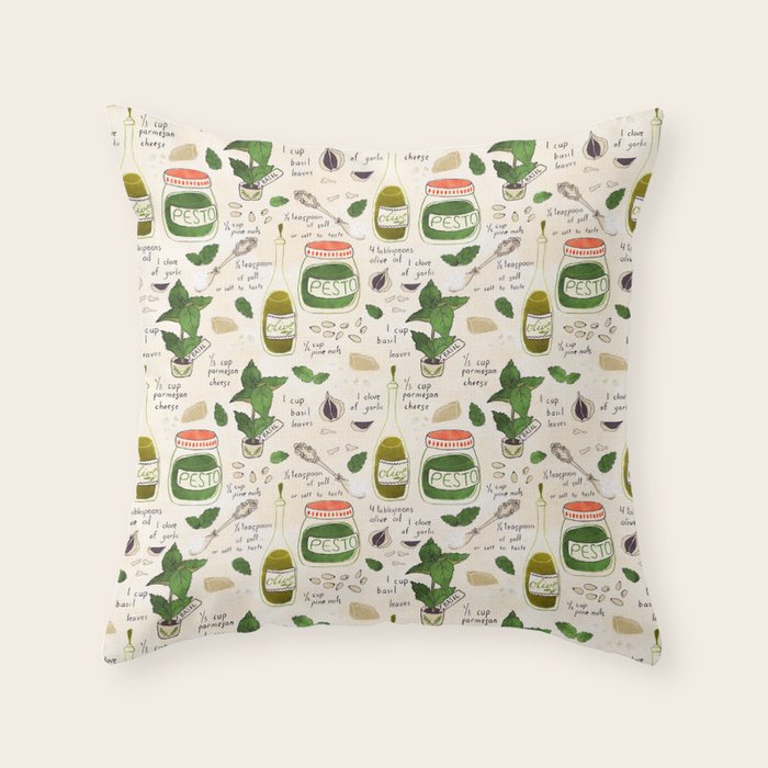 Pesto. Illustrated Recipe. Throw Pillow Gallery Image 6