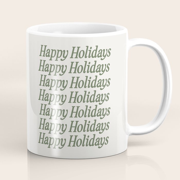 Happy Holidays Muted Green On Cream Coffee Mug Gallery Image 1