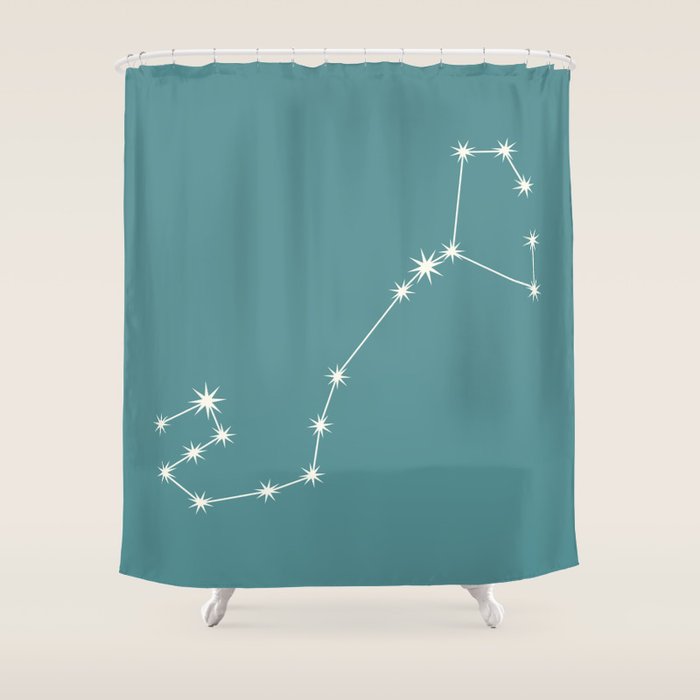 Scorpio Zodiac Star Constellation Line Art Teal Shower Curtain Gallery Image 1