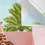 Giraffe Villa | Contemporary Modern Architecture Digital Graphic Art | Wildlife Animals Palm Exotic Wall Tapestry Gallery Image 3