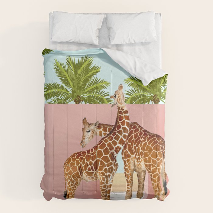 Giraffe Villa | Contemporary Modern Architecture Digital Graphic Art | Wildlife Animals Palm Exotic Comforter Gallery Image 1
