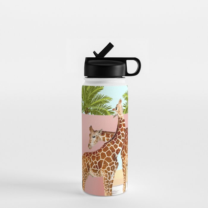 Giraffe Villa | Contemporary Modern Architecture Digital Graphic Art | Wildlife Animals Palm Exotic Water Bottle Gallery Image 1