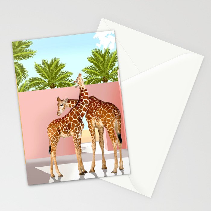 Giraffe Villa | Contemporary Modern Architecture Digital Graphic Art | Wildlife Animals Palm Exotic Stationery Card Gallery Image 2