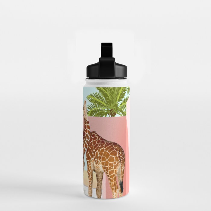 Giraffe Villa | Contemporary Modern Architecture Digital Graphic Art | Wildlife Animals Palm Exotic Water Bottle Gallery Image 2