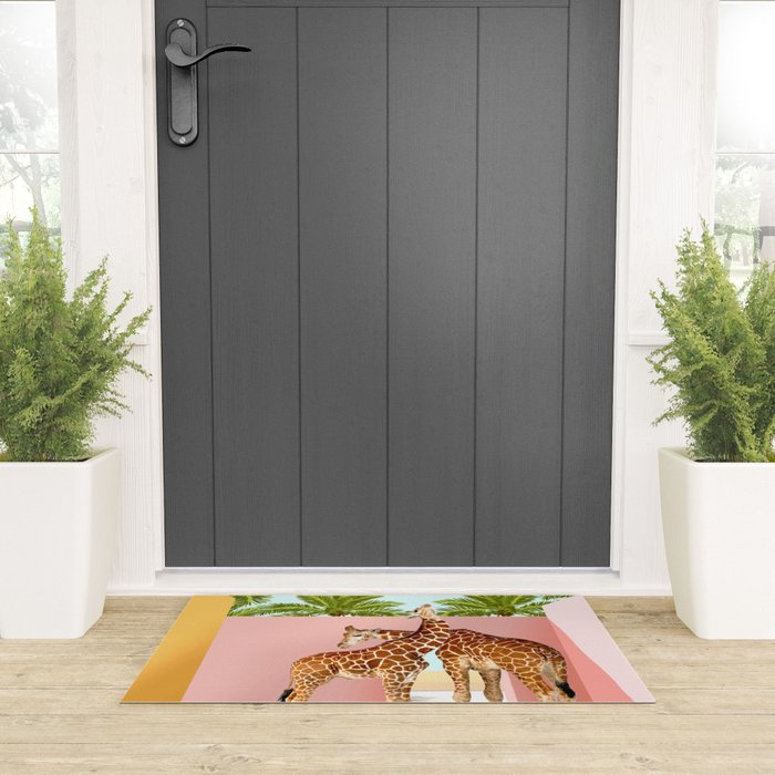 Giraffe Villa | Contemporary Modern Architecture Digital Graphic Art | Wildlife Animals Palm Exotic Welcome Mat Gallery Image 3