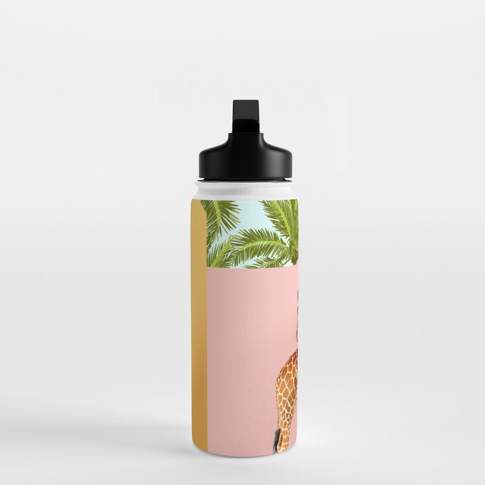 Giraffe Villa | Contemporary Modern Architecture Digital Graphic Art | Wildlife Animals Palm Exotic Water Bottle Gallery Image 3