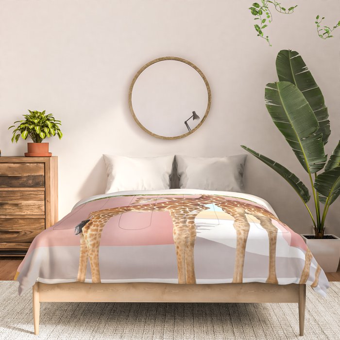 Giraffe Villa | Contemporary Modern Architecture Digital Graphic Art | Wildlife Animals Palm Exotic Comforter Gallery Image 3