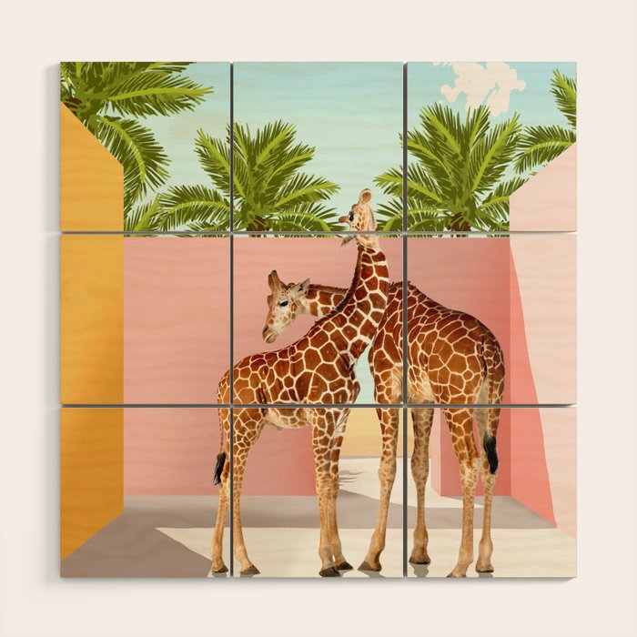 Giraffe Villa | Contemporary Modern Architecture Digital Graphic Art | Wildlife Animals Palm Exotic Wood Wall Art Gallery Image 1