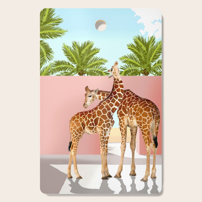 Giraffe Villa | Contemporary Modern Architecture Digital Graphic Art | Wildlife Animals Palm Exotic Cutting Board Gallery Image 1