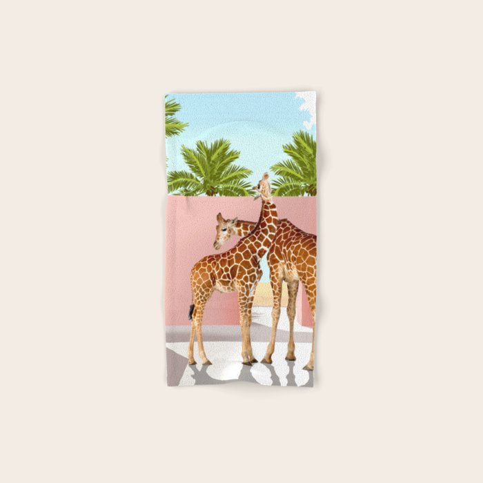 Giraffe Villa | Contemporary Modern Architecture Digital Graphic Art | Wildlife Animals Palm Exotic Bath Towel Gallery Image 1
