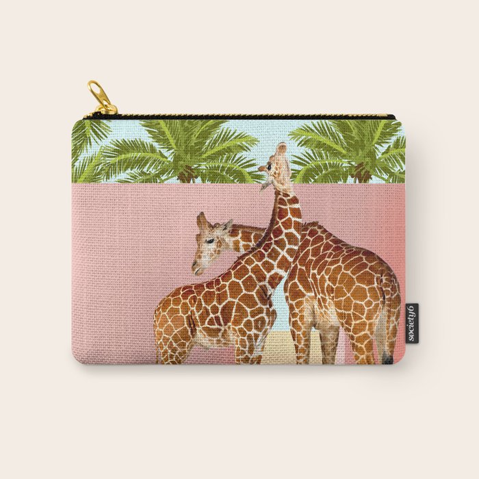 Giraffe Villa | Contemporary Modern Architecture Digital Graphic Art | Wildlife Animals Palm Exotic Carry All Pouch Gallery Image 1