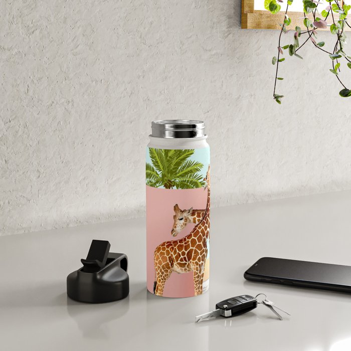 Giraffe Villa | Contemporary Modern Architecture Digital Graphic Art | Wildlife Animals Palm Exotic Water Bottle Gallery Image 4