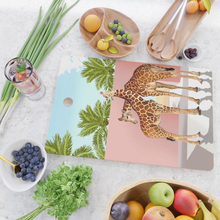 Giraffe Villa | Contemporary Modern Architecture Digital Graphic Art | Wildlife Animals Palm Exotic Cutting Board Gallery Image 2