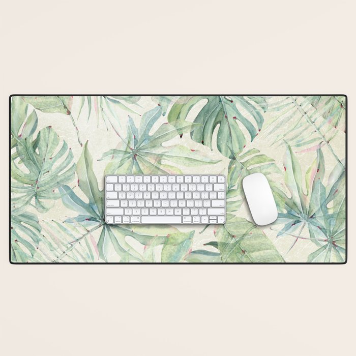 Green Tropical Leaves Desk Mat Gallery Image 1