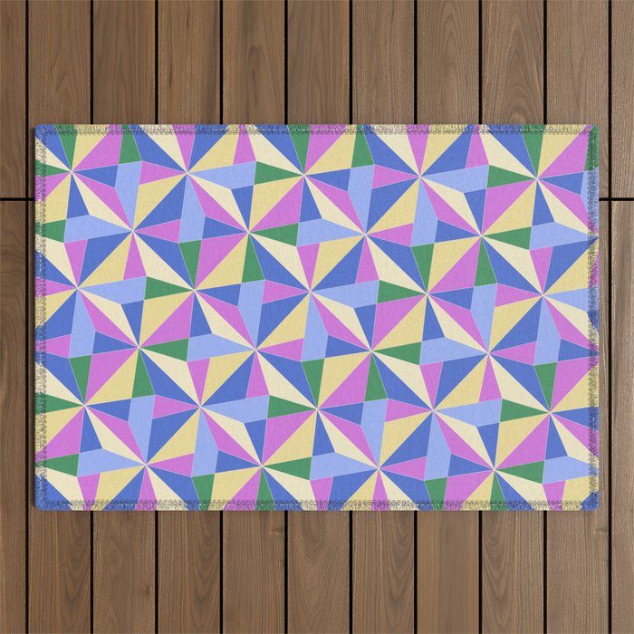 Kaleidoscope Tile Pattern VII Colorful Bright 90s Outdoor Rug Gallery Image 1