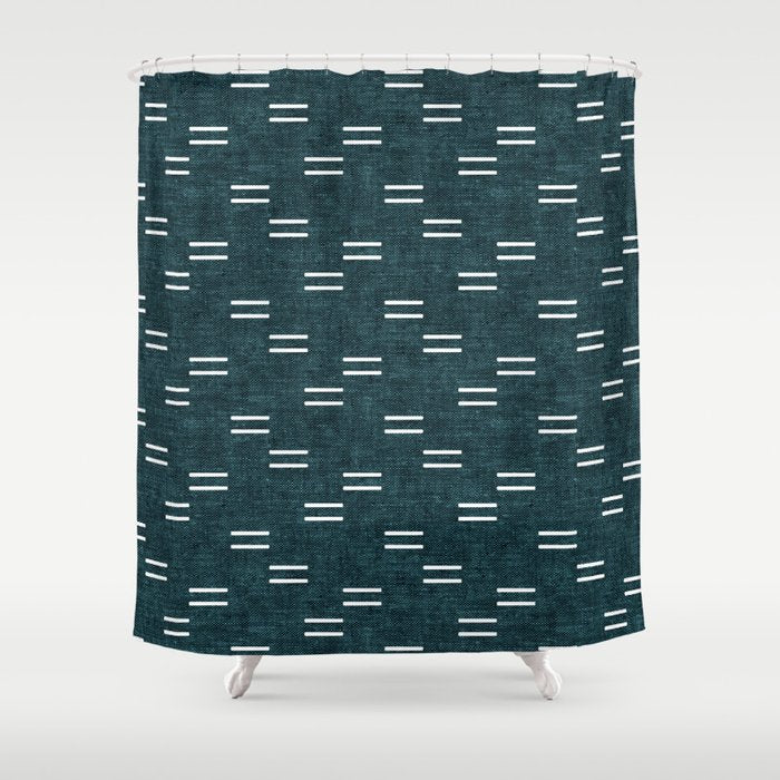 double dash on dark teal Shower Curtain Gallery Image 1