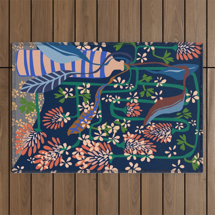 Strainge Clover blossoms in a vase dark blue Outdoor Rug Gallery Image 1