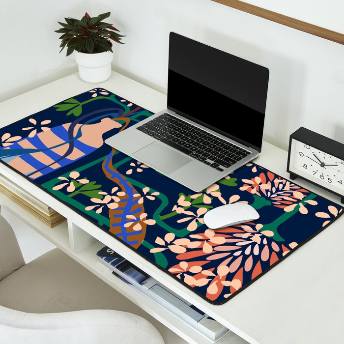 Strainge Clover blossoms in a vase dark blue Desk Mat Gallery Image 2