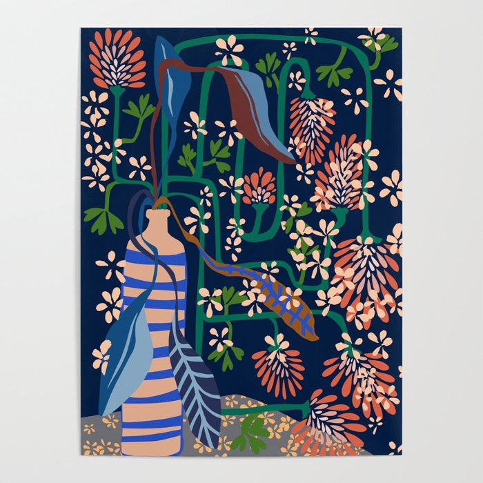 Strainge Clover blossoms in a vase dark blue Poster Gallery Image 1