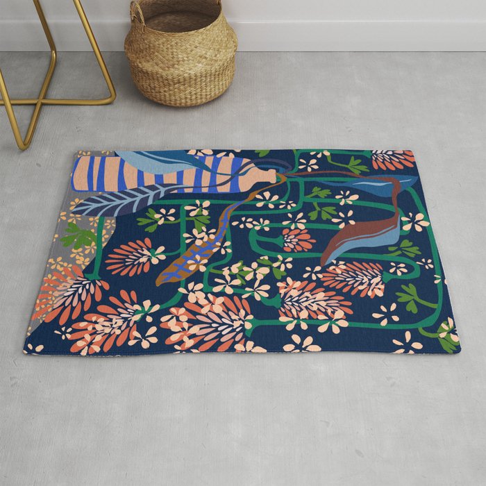 Strainge Clover blossoms in a vase dark blue Rug Gallery Image 1