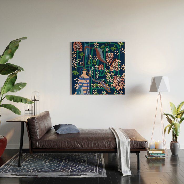 Strainge Clover blossoms in a vase dark blue Wood Wall Art Gallery Image 2