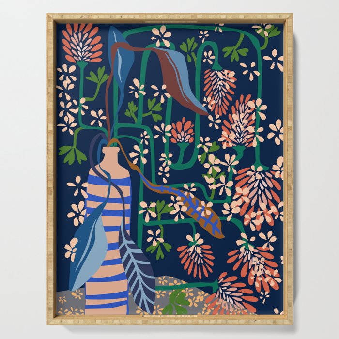 Strainge Clover blossoms in a vase dark blue Serving Tray Gallery Image 1