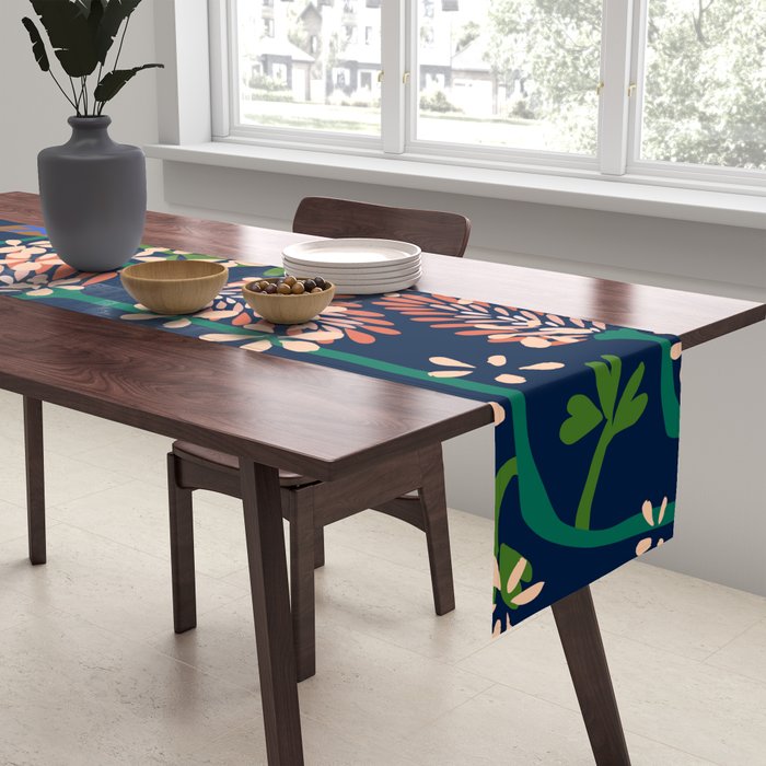 Strainge Clover blossoms in a vase dark blue Table Runner Gallery Image 2