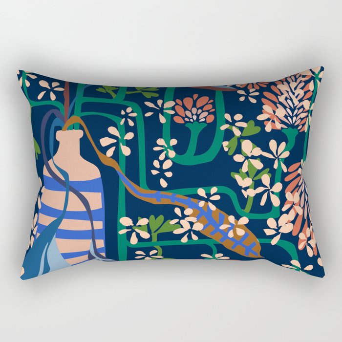 Strainge Clover blossoms in a vase dark blue Rectangular Pillow Gallery Image 1