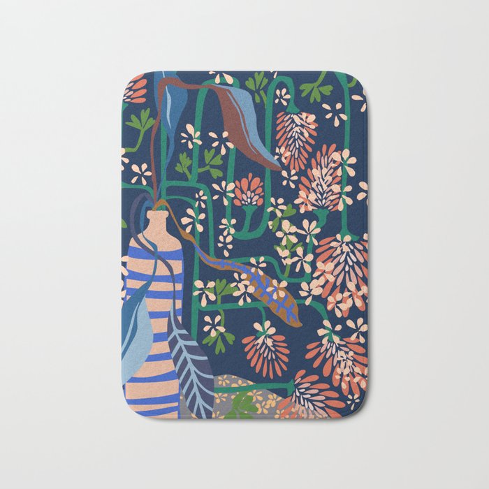 Strainge Clover blossoms in a vase dark blue Bath Mat Gallery Image 1