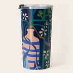 Strainge Clover blossoms in a vase dark blue Travel Mug Gallery Image 3