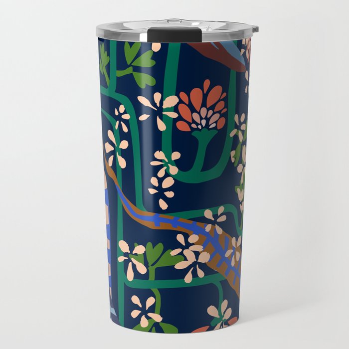 Strainge Clover blossoms in a vase dark blue Travel Mug Gallery Image 1